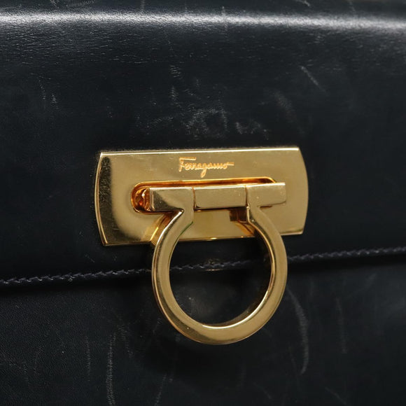 Salvatore Ferragamo Gancini Hand Bag Leather 2way Black Auth 110168