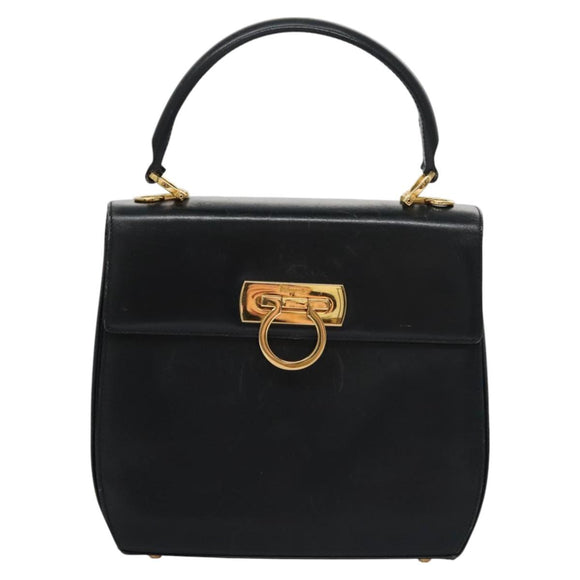 Salvatore Ferragamo Gancini Hand Bag Leather 2way Black Auth 110168
