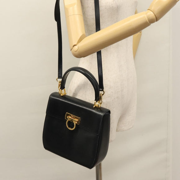Salvatore Ferragamo Gancini Hand Bag Leather 2way Black Auth 110168