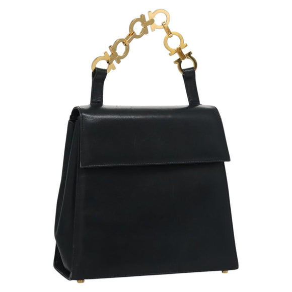 Salvatore Ferragamo Gancini Shoulder Bag Leather Black Auth 110169