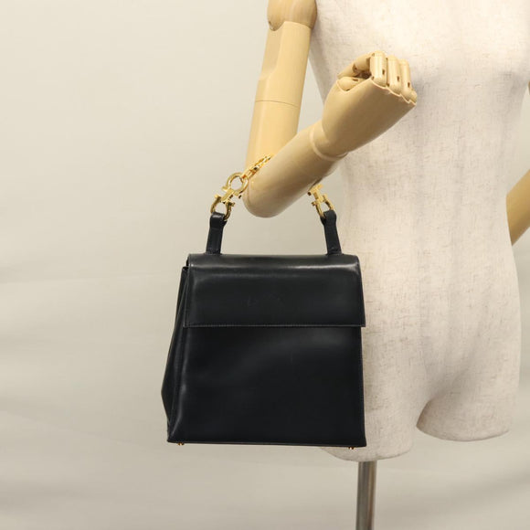 Salvatore Ferragamo Gancini Shoulder Bag Leather Black Auth 110169