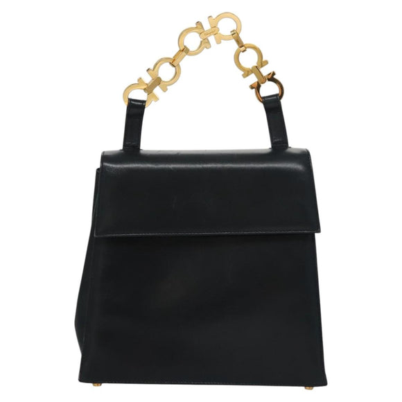 Salvatore Ferragamo Gancini Shoulder Bag Leather Black Auth 110169