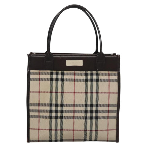 BURBERRY Nova Check Hand Bag Canvas Beige Auth 110198