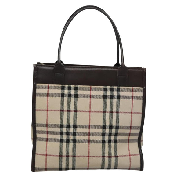BURBERRY Nova Check Hand Bag Canvas Beige Auth 110198