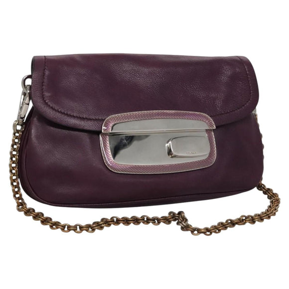 PRADA Chain Shoulder Bag Leather Purple Auth 110200
