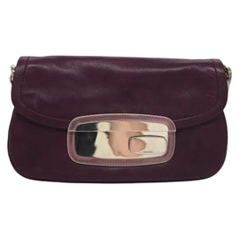 PRADA Chain Shoulder Bag Leather Purple Auth 110200 - 0