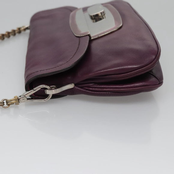 PRADA Chain Shoulder Bag Leather Purple Auth 110200