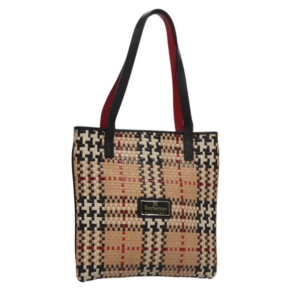 BURBERRY Blue Label Nova Check Hand Bag Leather Beige Auth 110204