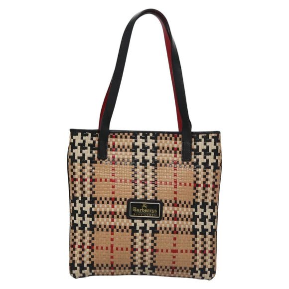 BURBERRY Blue Label Nova Check Hand Bag Leather Beige Auth 110204