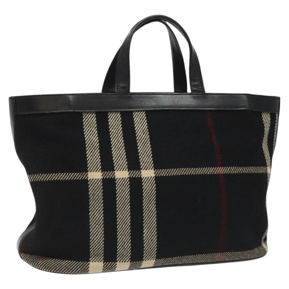 BURBERRY Nova Check Hand Bag Wool Black Auth 110205
