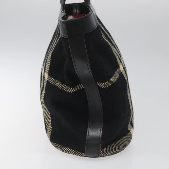 BURBERRY Nova Check Hand Bag Wool Black Auth 110205