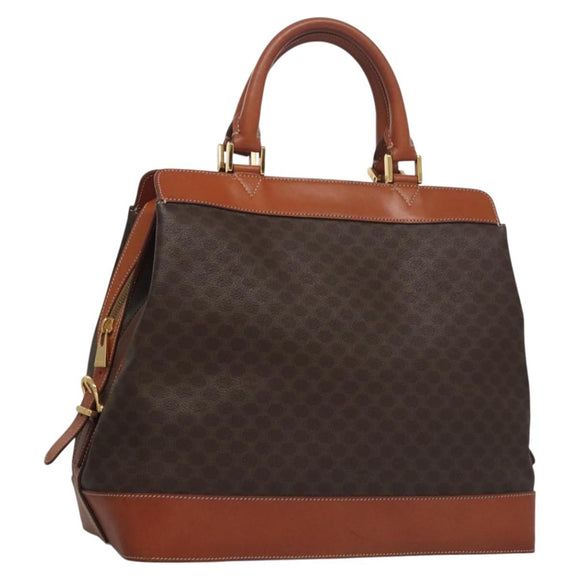 CELINE Macadam Canvas Hand Bag PVC Leather Brown Auth 110210