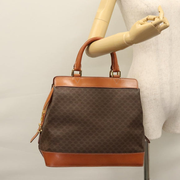CELINE Macadam Canvas Hand Bag PVC Leather Brown Auth 110210