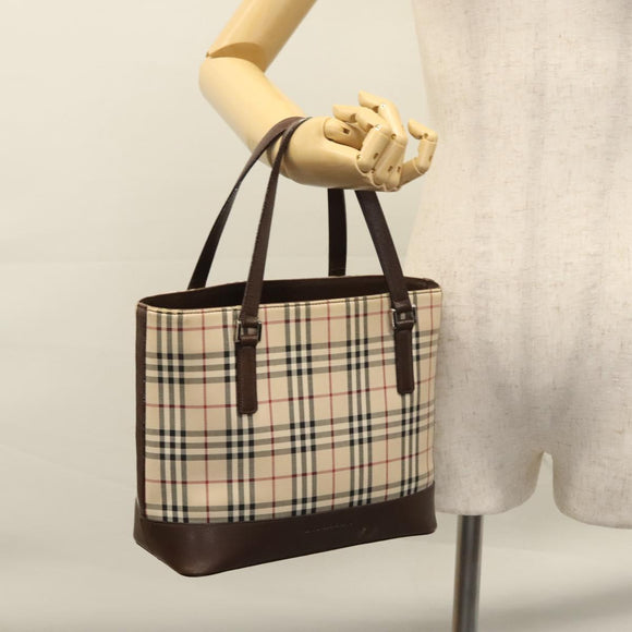 BURBERRY Nova Check Hand Bag Canvas Beige Auth 110211