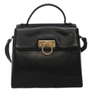 Salvatore Ferragamo Gancini Hand Bag Leather 2way Black Gold Auth 110218-13