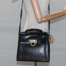 Salvatore Ferragamo Gancini Hand Bag Leather 2way Black Gold Auth 110218-23