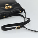 Salvatore Ferragamo Gancini Hand Bag Leather 2way Black Gold Auth 110218-8