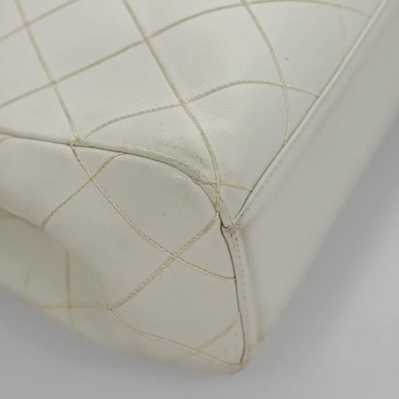 CHANEL Wild Stitch Hand Bag Leather White CC Auth 110221