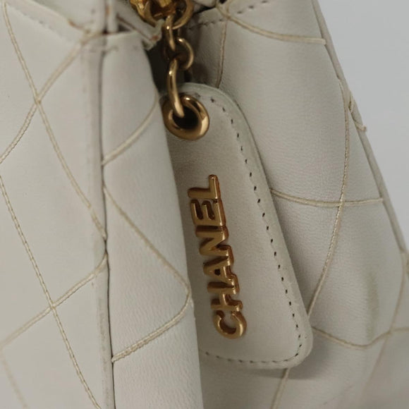 CHANEL Wild Stitch Hand Bag Leather White CC Auth 110221