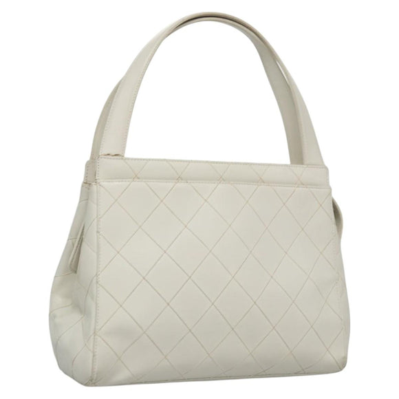 CHANEL Wild Stitch Hand Bag Leather White CC Auth 110221