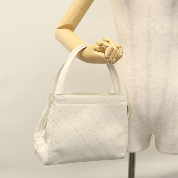 CHANEL Wild Stitch Hand Bag Leather White CC Auth 110221