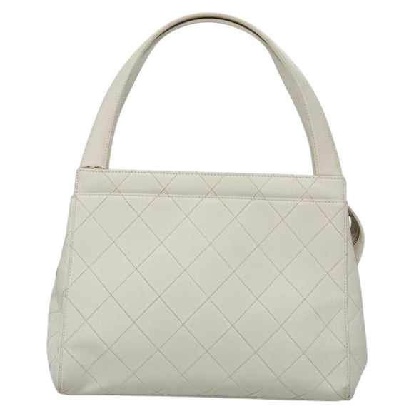 CHANEL Wild Stitch Hand Bag Leather White CC Auth 110221