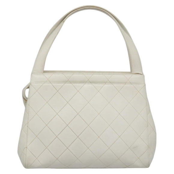 CHANEL Wild Stitch Hand Bag Leather White CC Auth 110221
