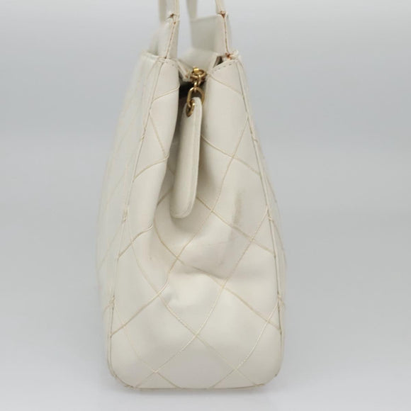 CHANEL Wild Stitch Hand Bag Leather White CC Auth 110221