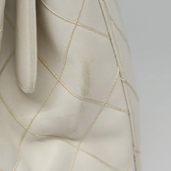 CHANEL Wild Stitch Hand Bag Leather White CC Auth 110221