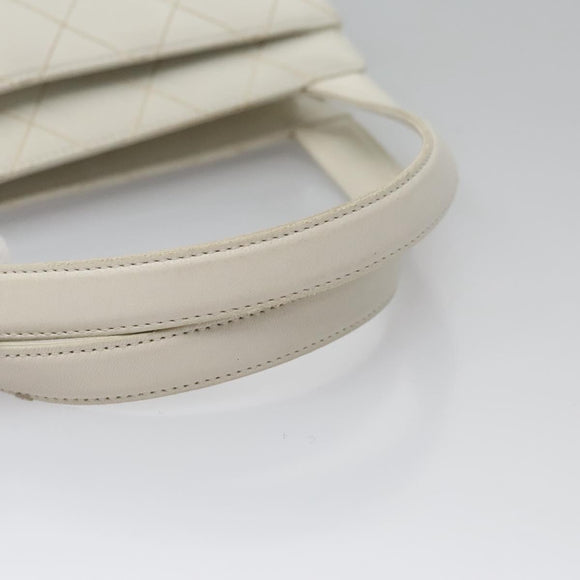 CHANEL Wild Stitch Hand Bag Leather White CC Auth 110221