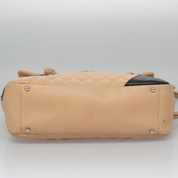 CHANEL Matelasse Cambon Line Shoulder Bag Leather Beige Silver CC Auth 110229A