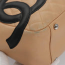 CHANEL Matelasse Cambon Line Shoulder Bag Leather Beige Silver CC Auth 110229A-16