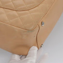 CHANEL Matelasse Cambon Line Shoulder Bag Leather Beige Silver CC Auth 110229A-18