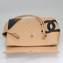 CHANEL Matelasse Cambon Line Shoulder Bag Leather Beige Silver CC Auth 110229A-21