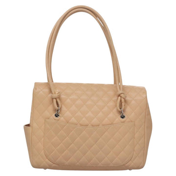 CHANEL Matelasse Cambon Line Shoulder Bag Leather Beige Silver CC Auth 110229A - 0