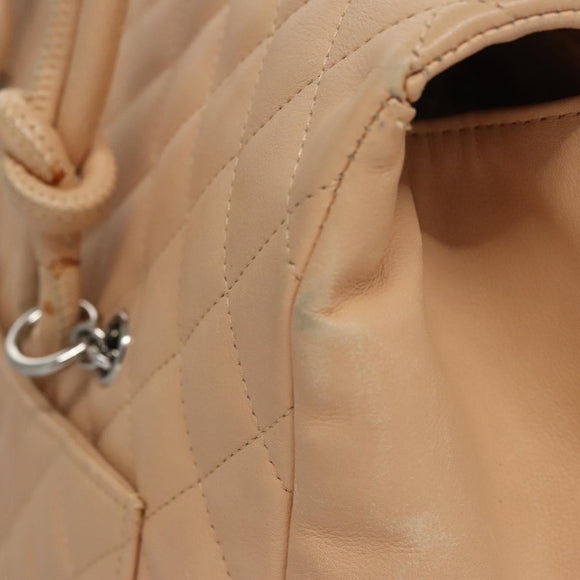 CHANEL Matelasse Cambon Line Shoulder Bag Leather Beige Silver CC Auth 110229A