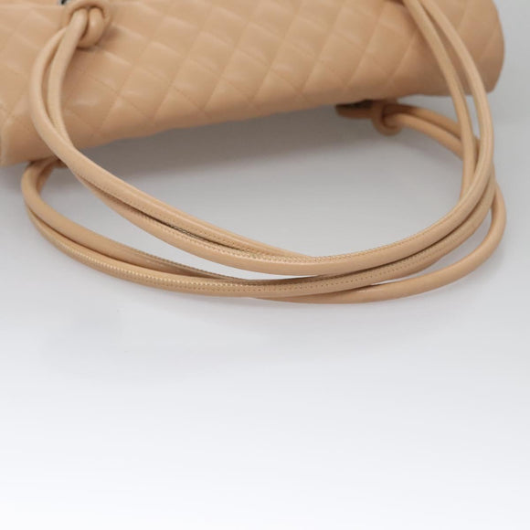 CHANEL Matelasse Cambon Line Shoulder Bag Leather Beige Silver CC Auth 110229A