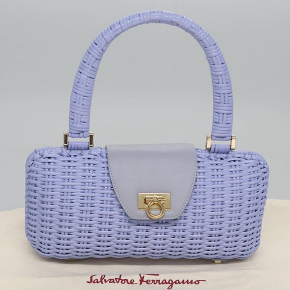 Salvatore Ferragamo Gancini Handtas Wicker Paars Goud Auth 110237AM