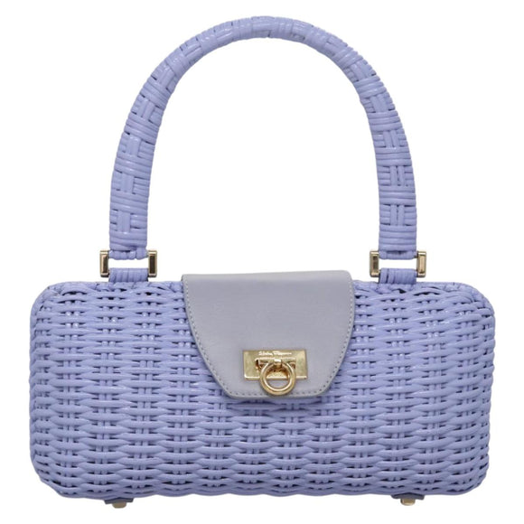 Salvatore Ferragamo Gancini Handtas Wicker Paars Goud Auth 110237AM