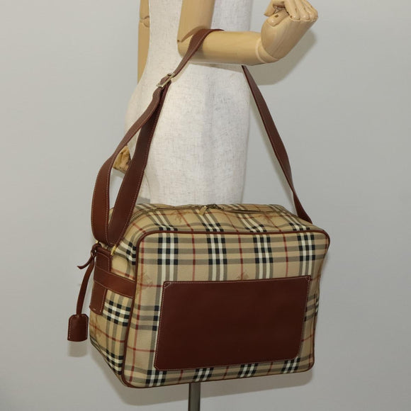 BURBERRY Nova Check Shoulder Bag PVC Beige Auth 110240