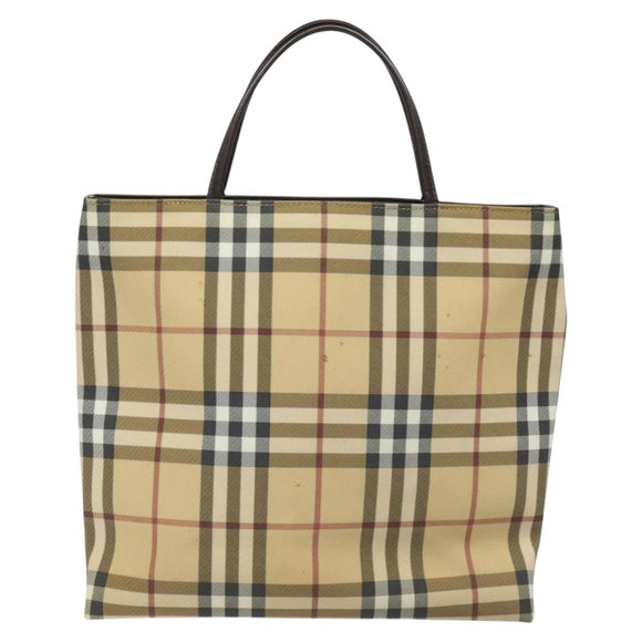 BURBERRY Nova Check Hand Bag PVC Beige Auth 110244