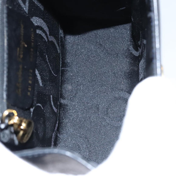 Salvatore Ferragamo Gancini Hand Bag Leather Black Auth 110245