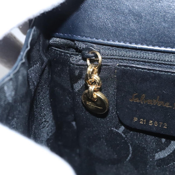 Salvatore Ferragamo Gancini Hand Bag Leather Black Auth 110245