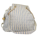 CHANEL Matelasse Chain Shoulder Bag Canvas White Light Blue CC Auth 110253-1