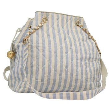 CHANEL Matelasse Chain Shoulder Bag Canvas White Light Blue CC Auth 110253