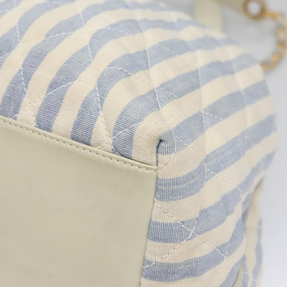 CHANEL Matelasse Chain Shoulder Bag Canvas White Light Blue CC Auth 110253