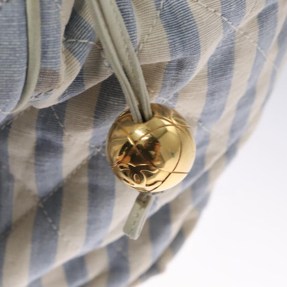 CHANEL Matelasse Chain Shoulder Bag Canvas White Light Blue CC Auth 110253