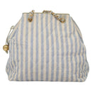 CHANEL Matelasse Chain Shoulder Bag Canvas White Light Blue CC Auth 110253-13