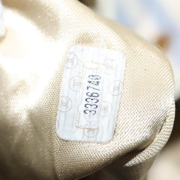 CHANEL Matelasse Chain Shoulder Bag Canvas White Light Blue CC Auth 110253