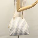 CHANEL Matelasse Chain Shoulder Bag Canvas White Light Blue CC Auth 110253-22